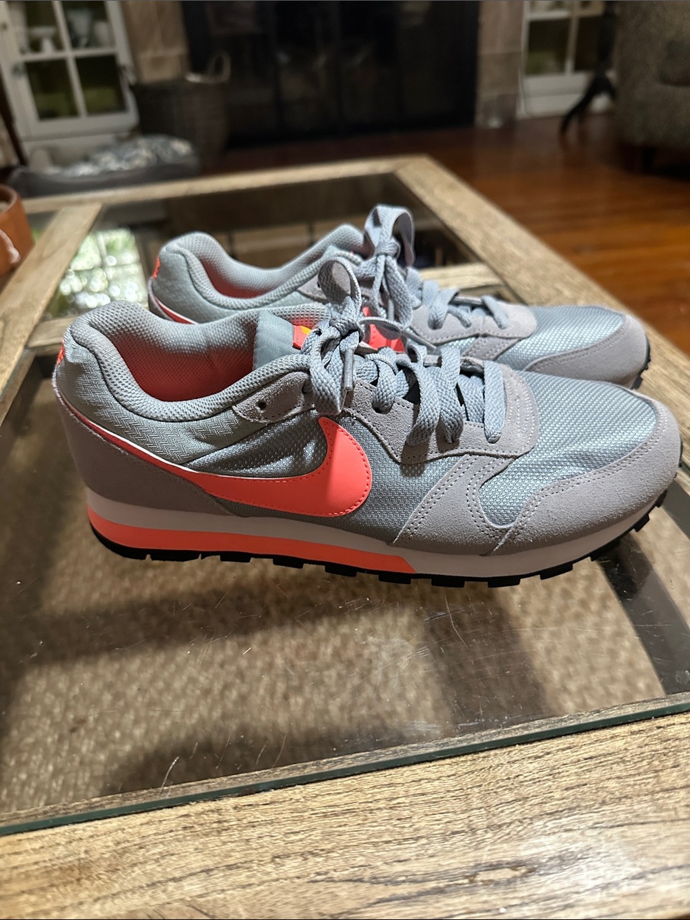 Nike Women's Grey Sneakers with Coral Swoosh